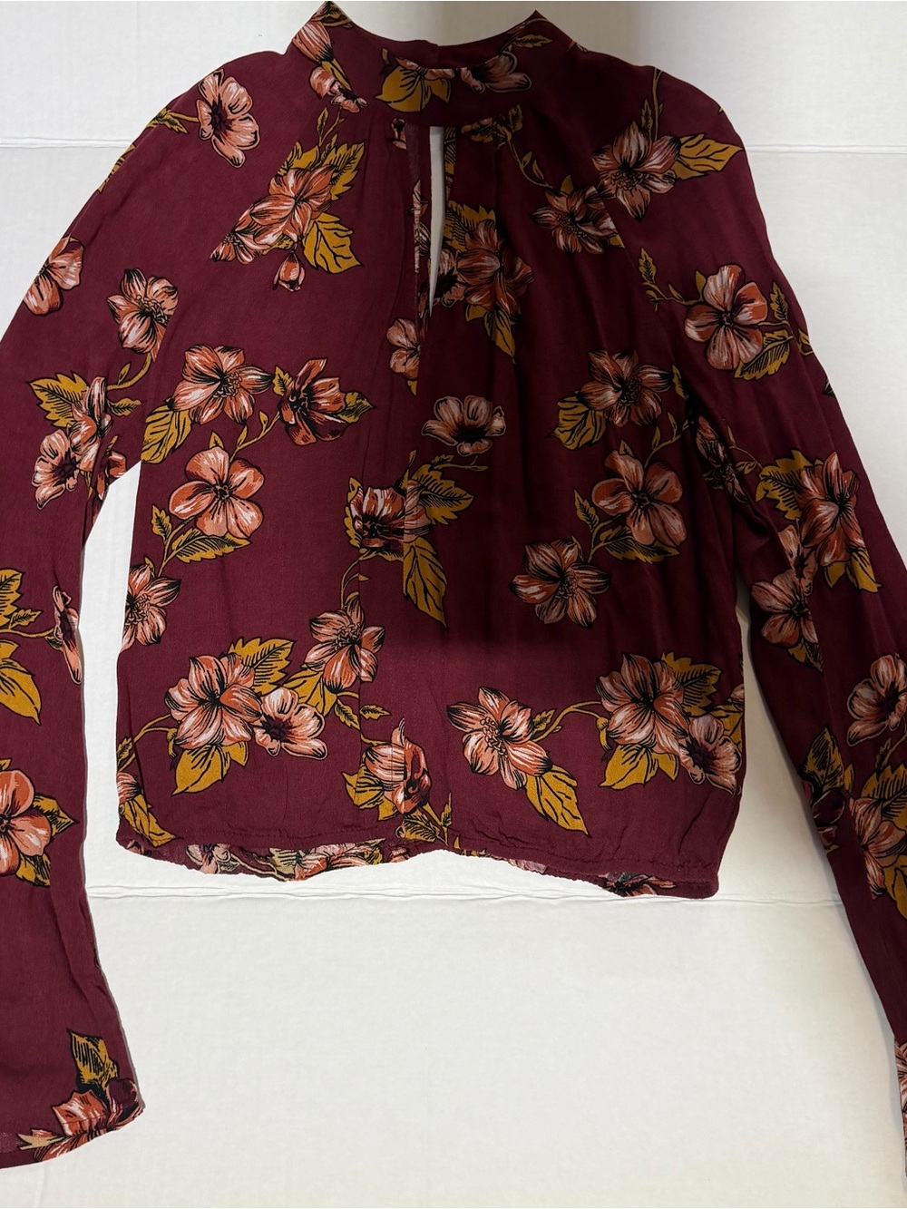 Chloe & Katie Burgundy Floral Keyhole Top
